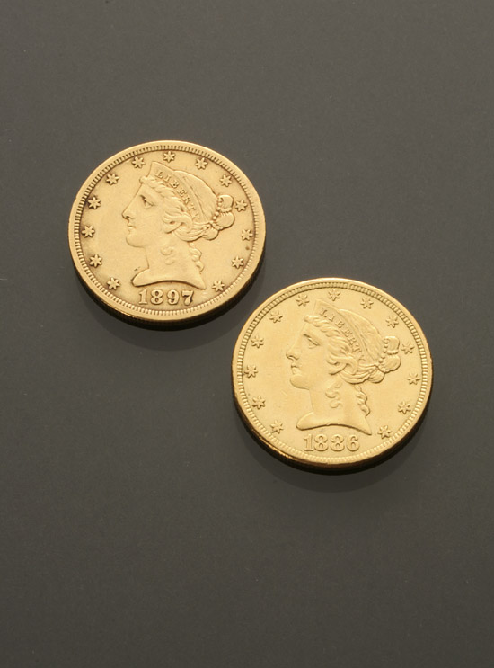 Appraisal: Two U S Half Eagle Five-Dollar Gold Coins Dated S