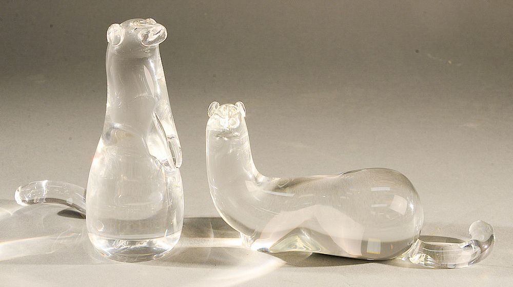 Appraisal: Pair of Steuben glass mink crystal animal sculptures both having