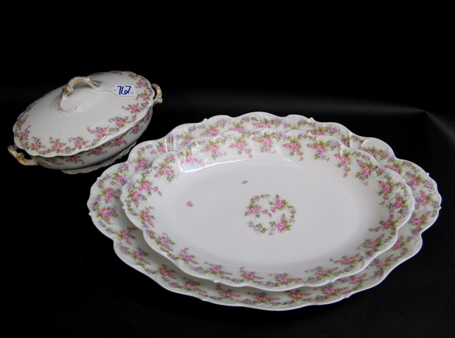 Appraisal: LIMOGES FRANCE CHINA SET SERVING PIECES pieces decorated with pink