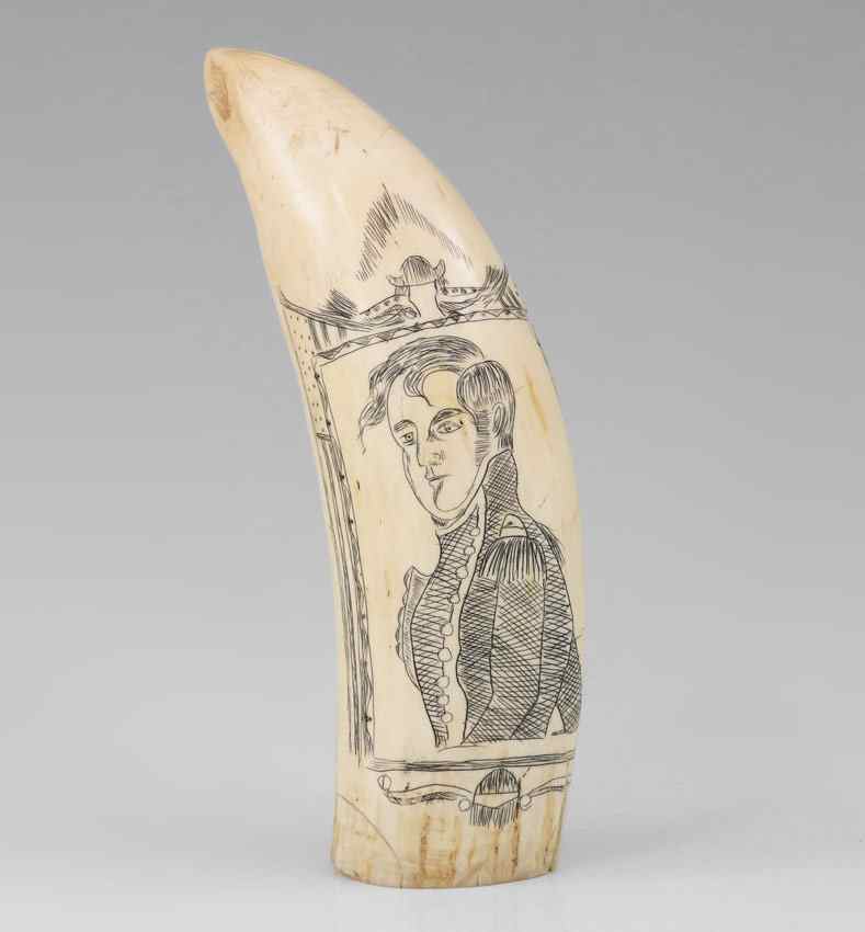 Appraisal: COMMODORE PERRY SCRIMSHAW WHALES TOOTH Whales tooth featuring portrait of