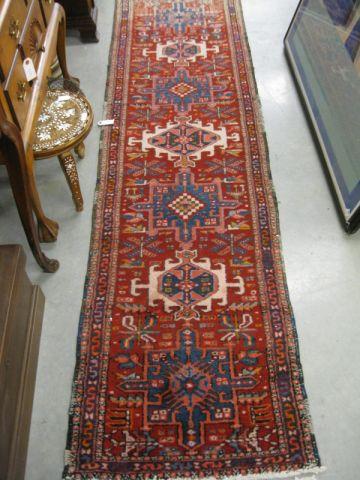 Appraisal: Heriz Persian Handmade Runner seven geometric medallions red field '