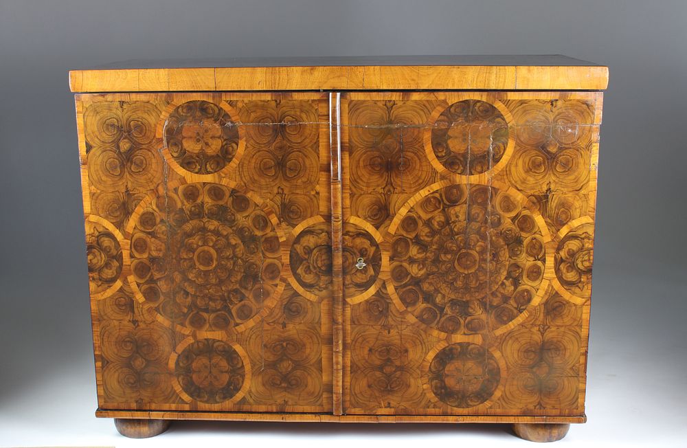 Appraisal: George II Oyster Walnut Veneered Tabletop Cabinet mid th Century