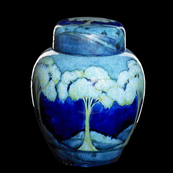 Appraisal: MOORCROFT Large covered jar in Moonlit Blue design Stamped MOORCROFT