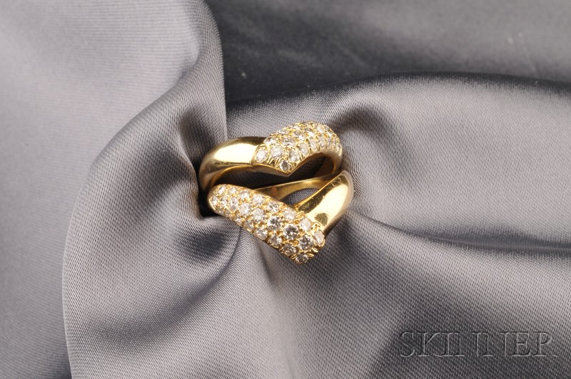 Appraisal: Pair of kt Gold and Diamond V Rings Van Cleef