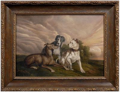 Appraisal: th century British painting three dogs in a landscape Staffordshire