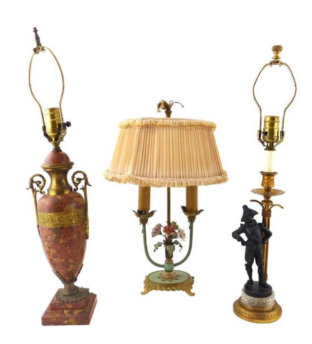 Appraisal: Three Continental style table lamps late th th C including