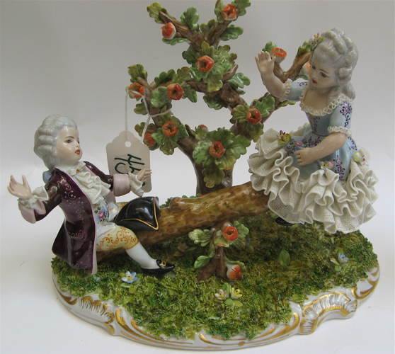 Appraisal: ITALIAN CAPODIMONTE PORCELAIN FIGURAL GROUP a young boy and girl