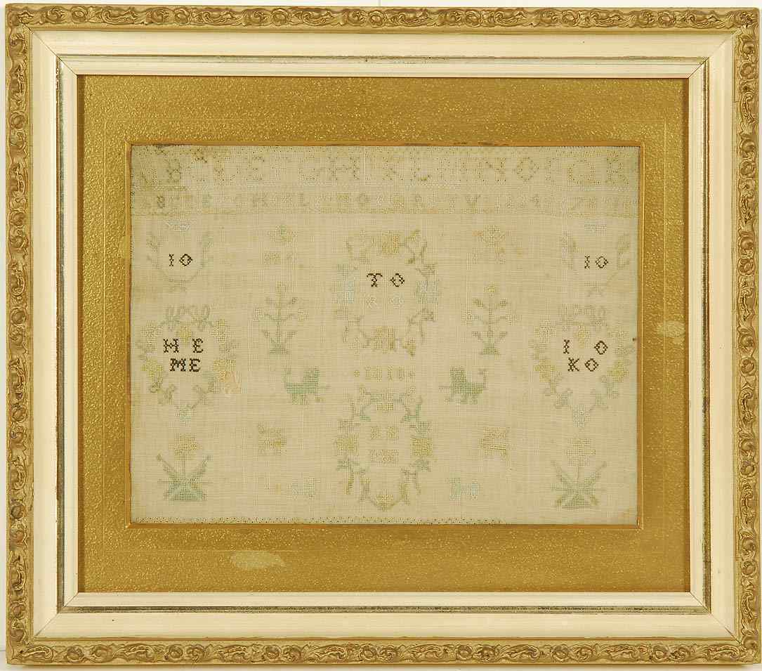 Appraisal: FRAMED ANTIQUE AMERICAN NEEDLEWORK SAMPLER th CenturyDated Alphabets and floral