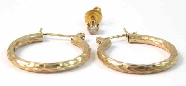 Appraisal: PAIR OF HOOP EARRINGS AND AN EAR STUD the k