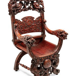 Appraisal: A Chinese Export Carved Hardwood Armchair th Century height x