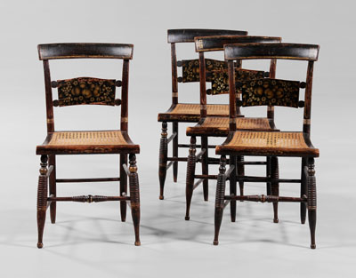 Appraisal: Set of Four Paint-Decorated Chairs American th century classical side