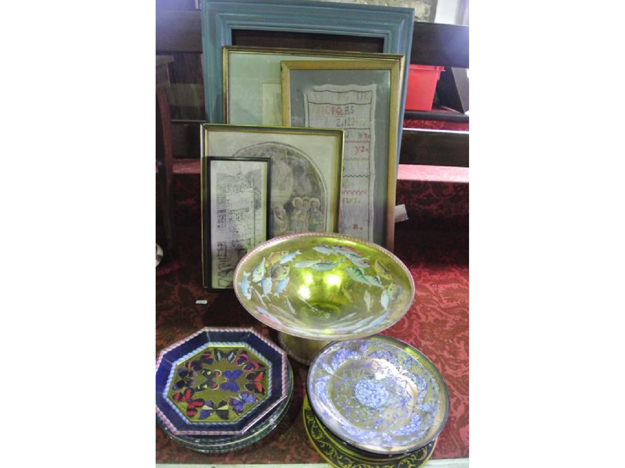 Appraisal: A selection of glassware with decoupage decoration from the Studio