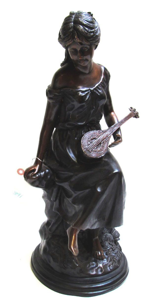 Appraisal: BRONZE CAST SCULPTURE OF A SEATED GIRL with mandolin mounted