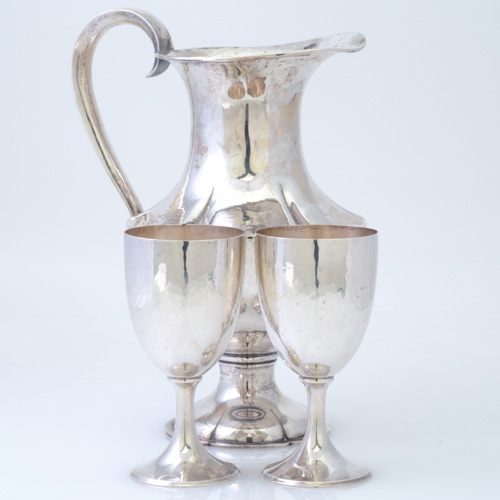 Appraisal: Porter Blanchard hand-hammered silver water pitcher and two goblets Stamped