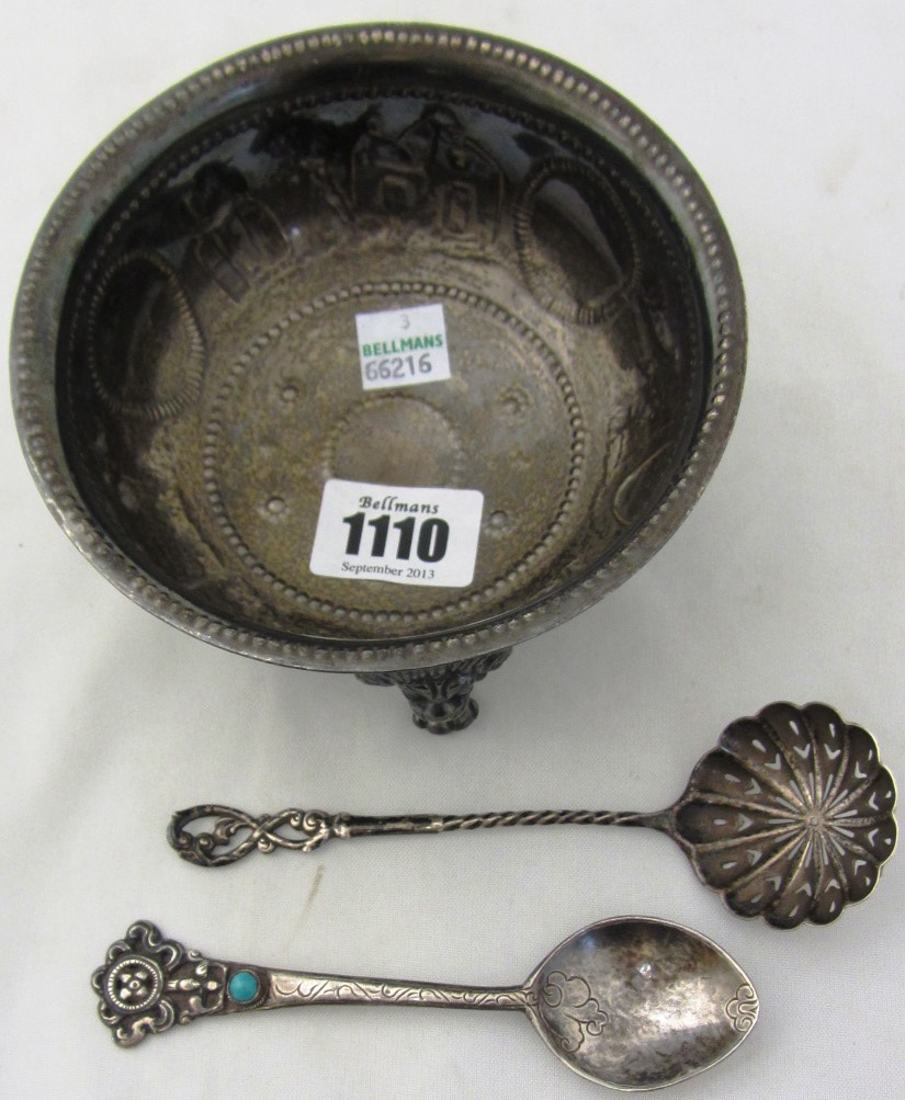 Appraisal: A silver bowl of circular form decorated with birds and