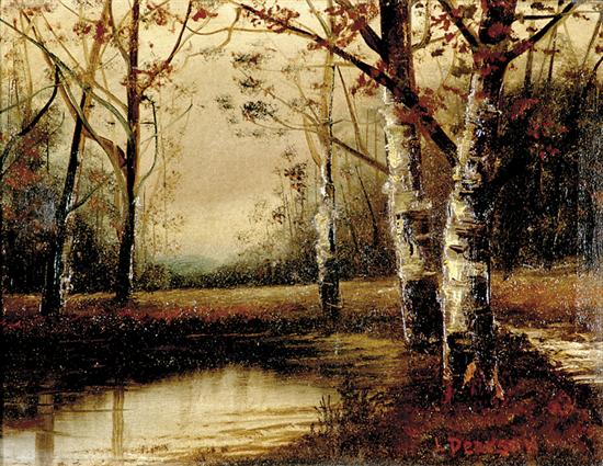 Appraisal: L Pearson American late th century AUTUMN DUSK ALONG RIVERBANKoil