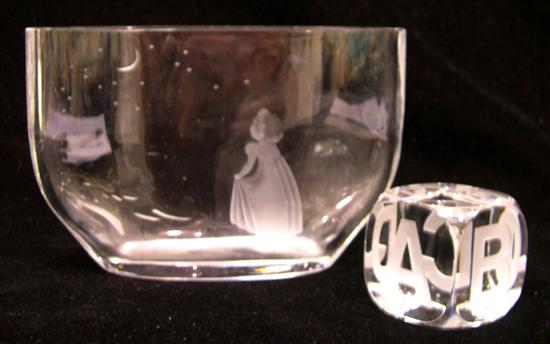 Appraisal: Signed Baccarat crystal cube etched A B C D ''