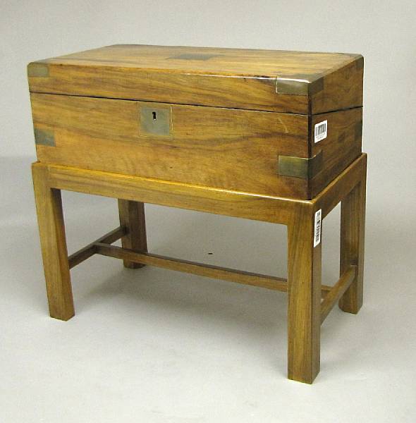 Appraisal: A Victorian brass and walnut lap desk on later stand