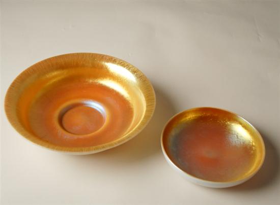 Appraisal: Two Gold Favrile Art Glass Bowls gold interior white exterior