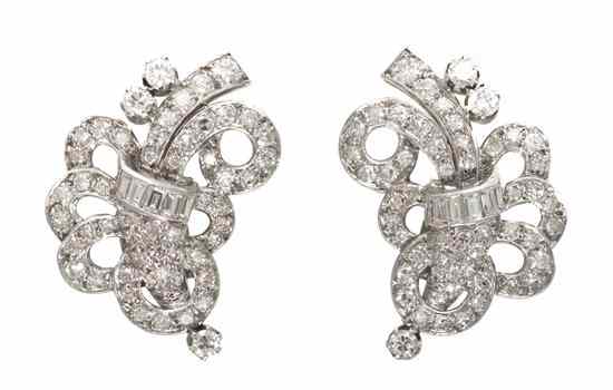 Appraisal: A Pair of Vintage Platinum and Diamond Earclips containing numerous