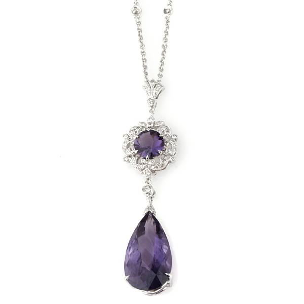 Appraisal: An amethyst diamond and k white gold necklace length in