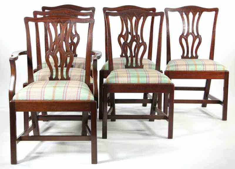 Appraisal: Set of Six Chippendale Style Dining Chairscustom made th century