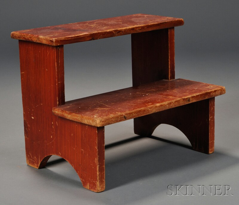 Appraisal: Shaker Red-stained Pine Two-step Stepstool Mount Lebanon New York c