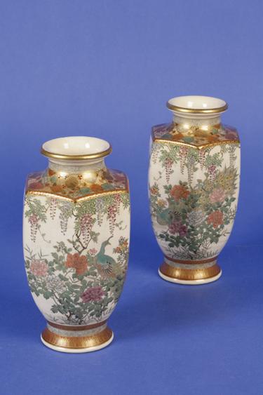 Appraisal: A PAIR OF SATSUMA VASES with panelled ovoid bodies decorated