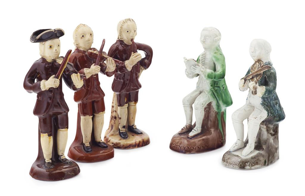 Appraisal: GROUP OF FIVE ASTBURY-WHIELDON TYPE ORCHESTRA FIGURES POSSIBLY TH CENTURY