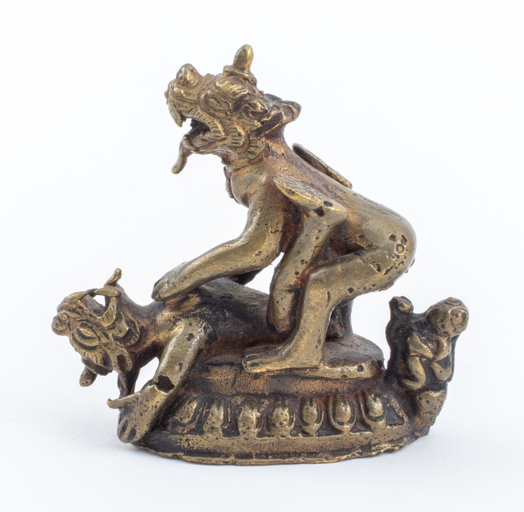 Appraisal: TIBETAN DIMINUTIVE GILT BRONZE EROTIC SCULPTURE Tibetan Himalayan miniature gilt