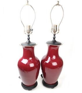 Appraisal: Pair of Oxblood Lamps Pair of oxblood lamps H x