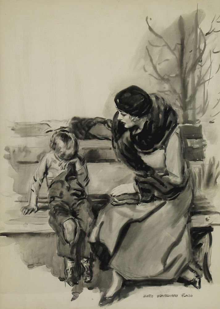 Appraisal: JAMES MONTGOMERY FLAGG AMERICAN - Ink and Wash Mother and