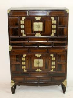 Appraisal: Chinese stacking cabinet with brass hardware Chinese stacking cabinet with