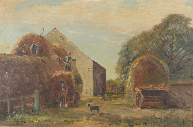 Appraisal: Gordon Clifford Barlow British - Farmers working on the Hayricks