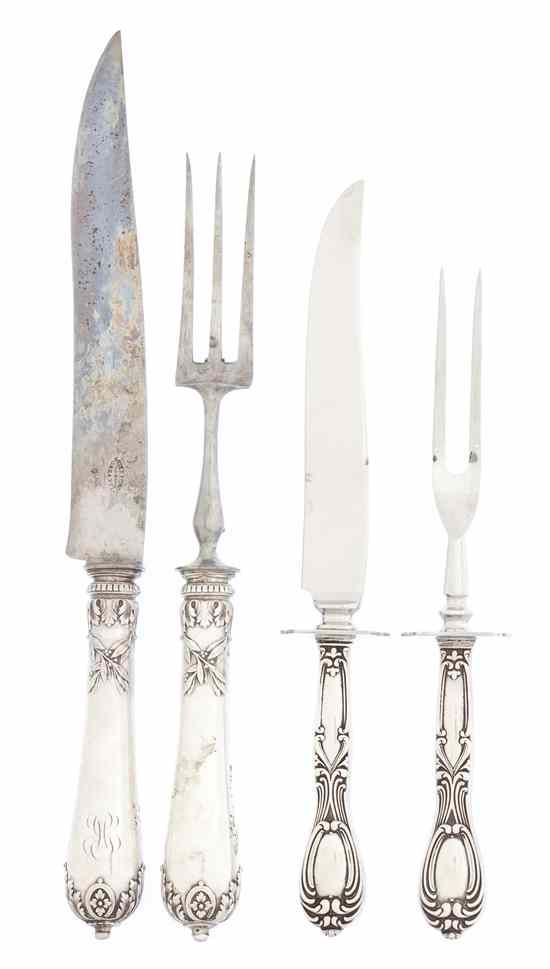 Appraisal: A French Silver Carving Set comprising a knife and a