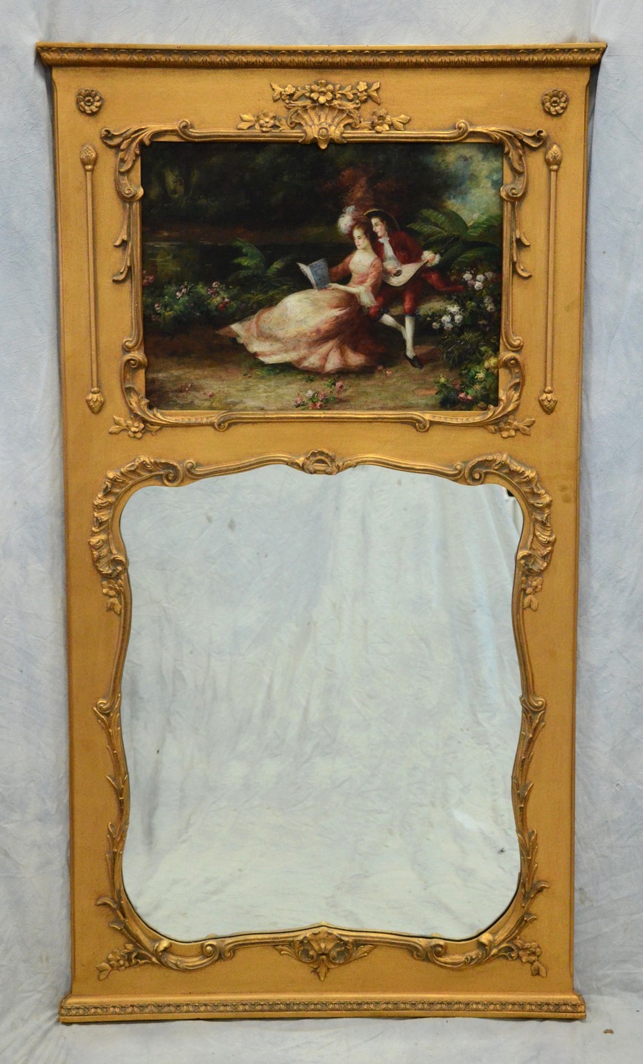 Appraisal: Gilt finished trumeau mirror top panel with oil on canvas