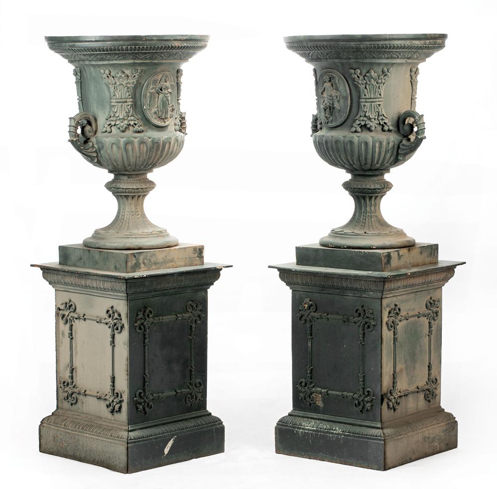 Appraisal: Large Pair of Cast Iron Garden Urns th c on