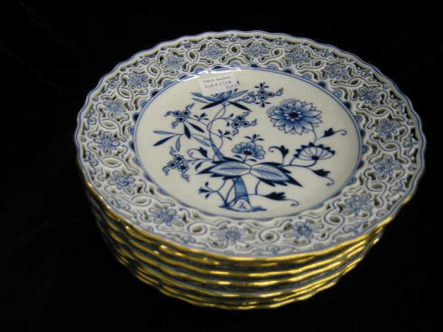 Appraisal: Meissen Blue Onion Porcelain Plates reticulated gold trim crossed swords