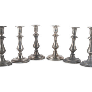 Appraisal: Six Baluster Form Pewter Candlesticks th Century Height of largest