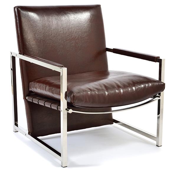 Appraisal: A PAIR OF MODERNIST STYLE ARMCHAIRS Brown upholstery on chrome