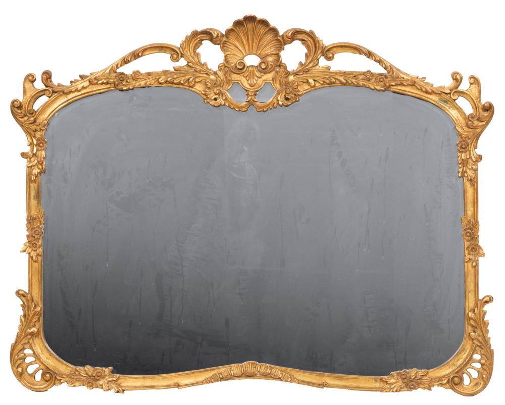 Appraisal: Rococo-Style Composite Overmantel Mirror pierced shell crest foliate scroll shoulders