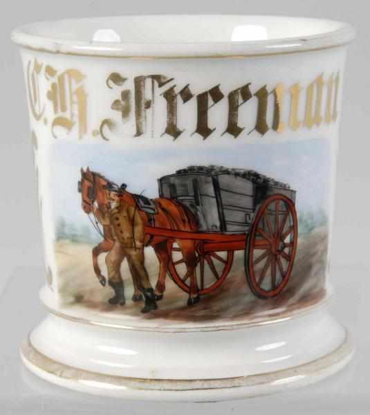 Appraisal: Horse-Drawn Wagon with Coal Shaving Mug Description Gilt name C