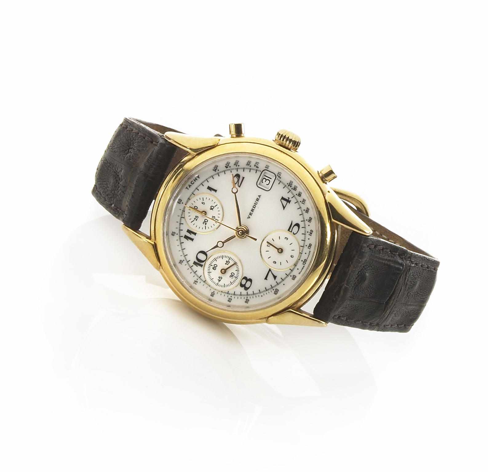 Appraisal: A chronograph stainless steel and k gold wristwatch Verdura case