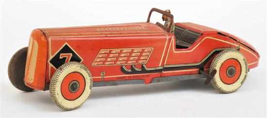 Appraisal: METTOY TINPLATE NO BOAT TAIL RACER circa red and cream