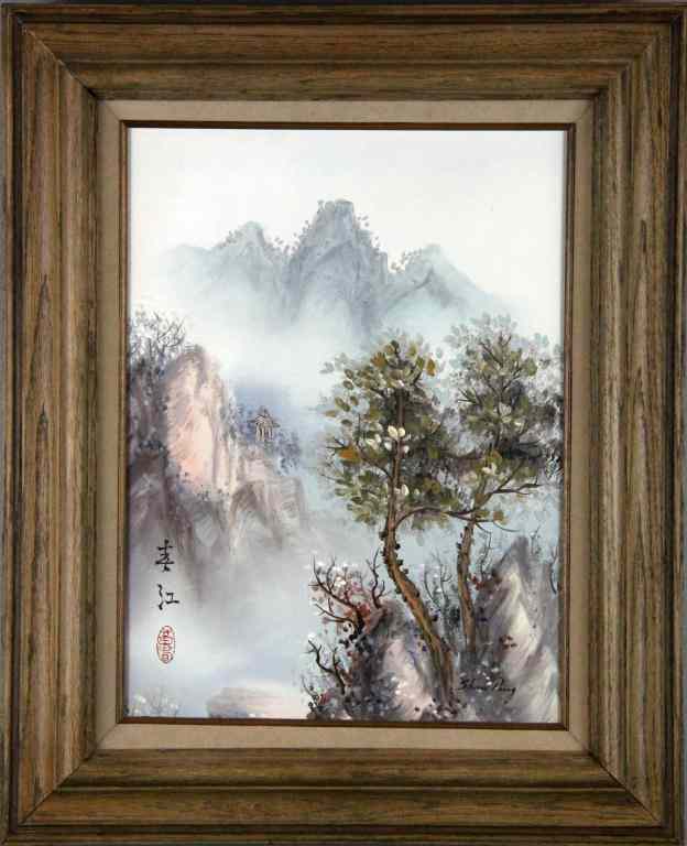 Appraisal: Oil Painting on Canvas - signed Shau PingDepicting Chinese mountainscape