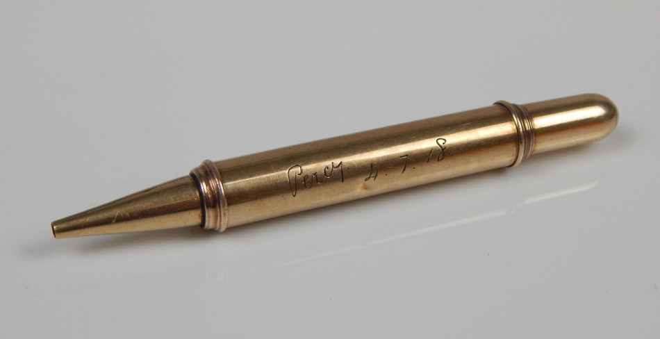 Appraisal: An Asprey ct gold cased pencil bearing inscription Percy Reg