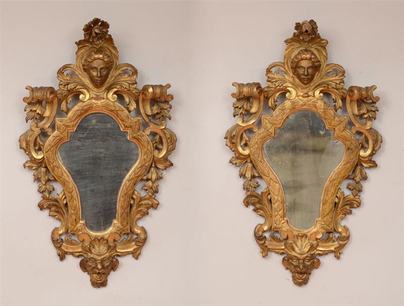 Appraisal: Pair of Venetian Rococo Style Carved Giltwood Small Mirrors With