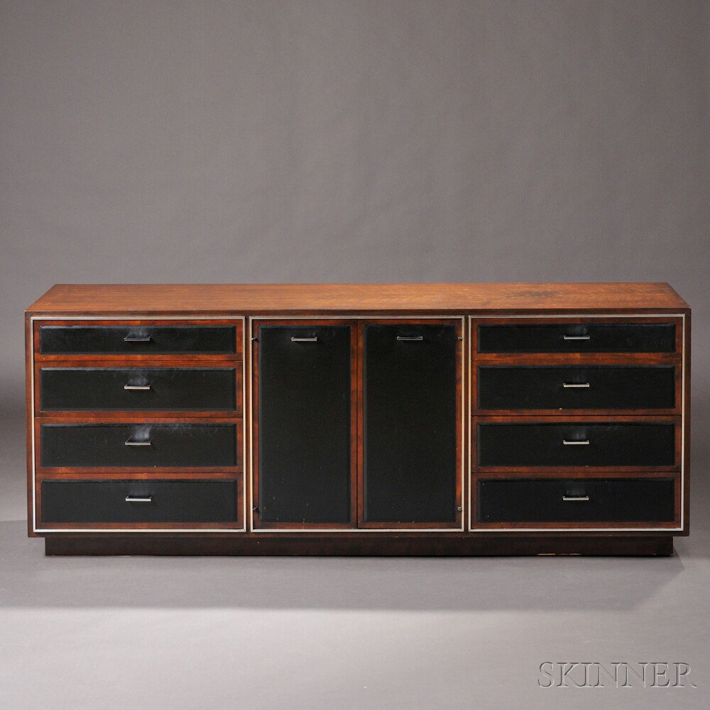 Appraisal: Mid-century Modern Walnut Leather and Metal Credenza retailed by John