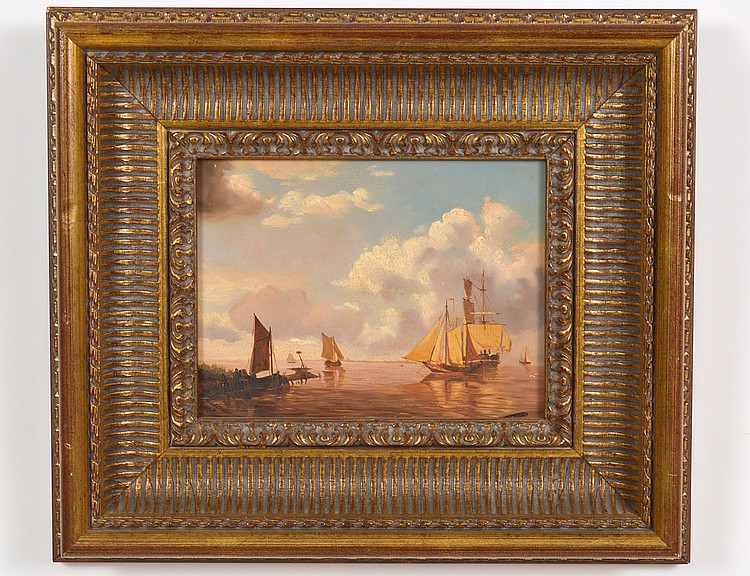 Appraisal: DUTCH SCHOOL TH CENTURY Seascape with Boats Monogrammed A K