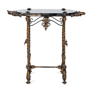 Appraisal: A Wrought Iron and Marble-Top Table Circa Height x width